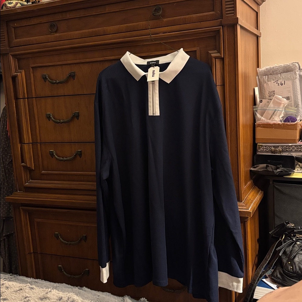 Navy Blue Polo Shirt with White Accents
